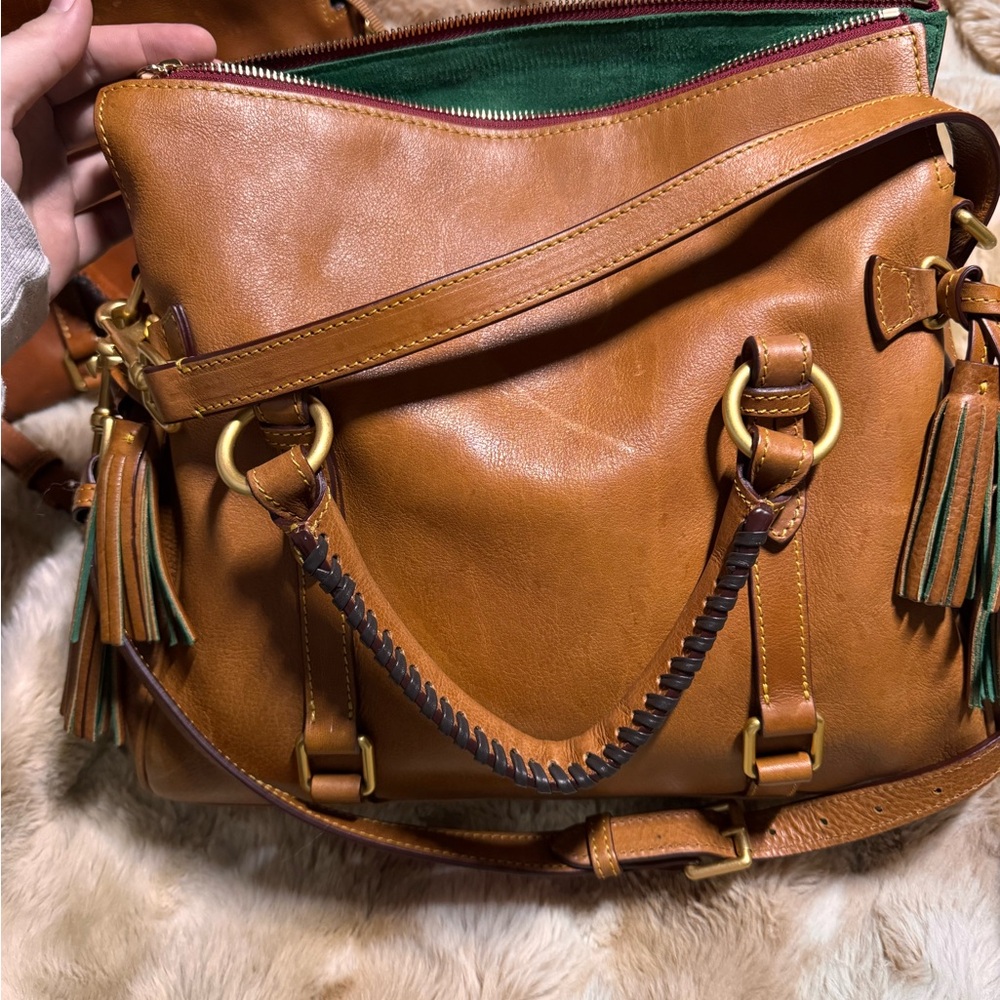 Dooney & Bourke Tan Leather Satchel with Gold Accents